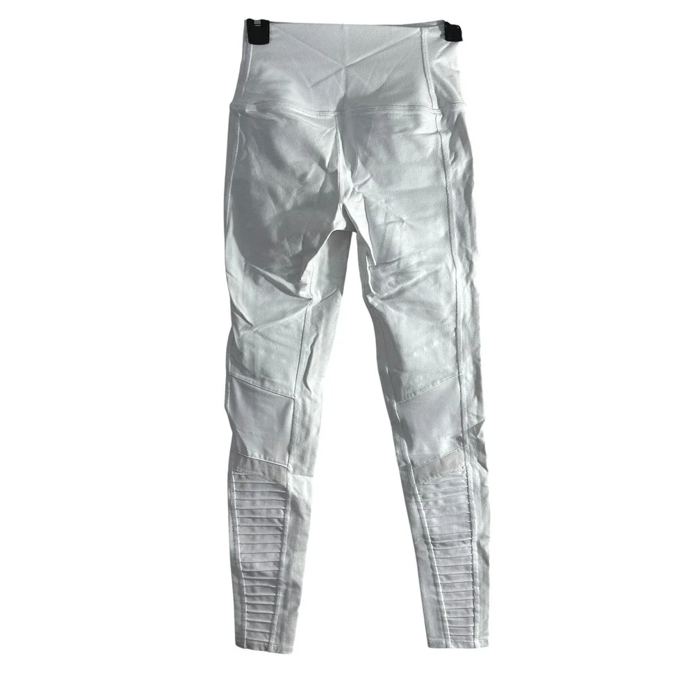 Alo Yoga Womens High-Waist Moto Leggings White Mesh Quilted Size S W5494R